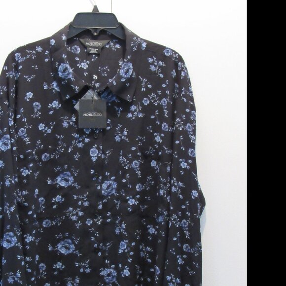 Michel Studio Collection Floral Blouse Sz 20 Long Sleeve Sheer Black Blue NWT - Picture 2 of 8
